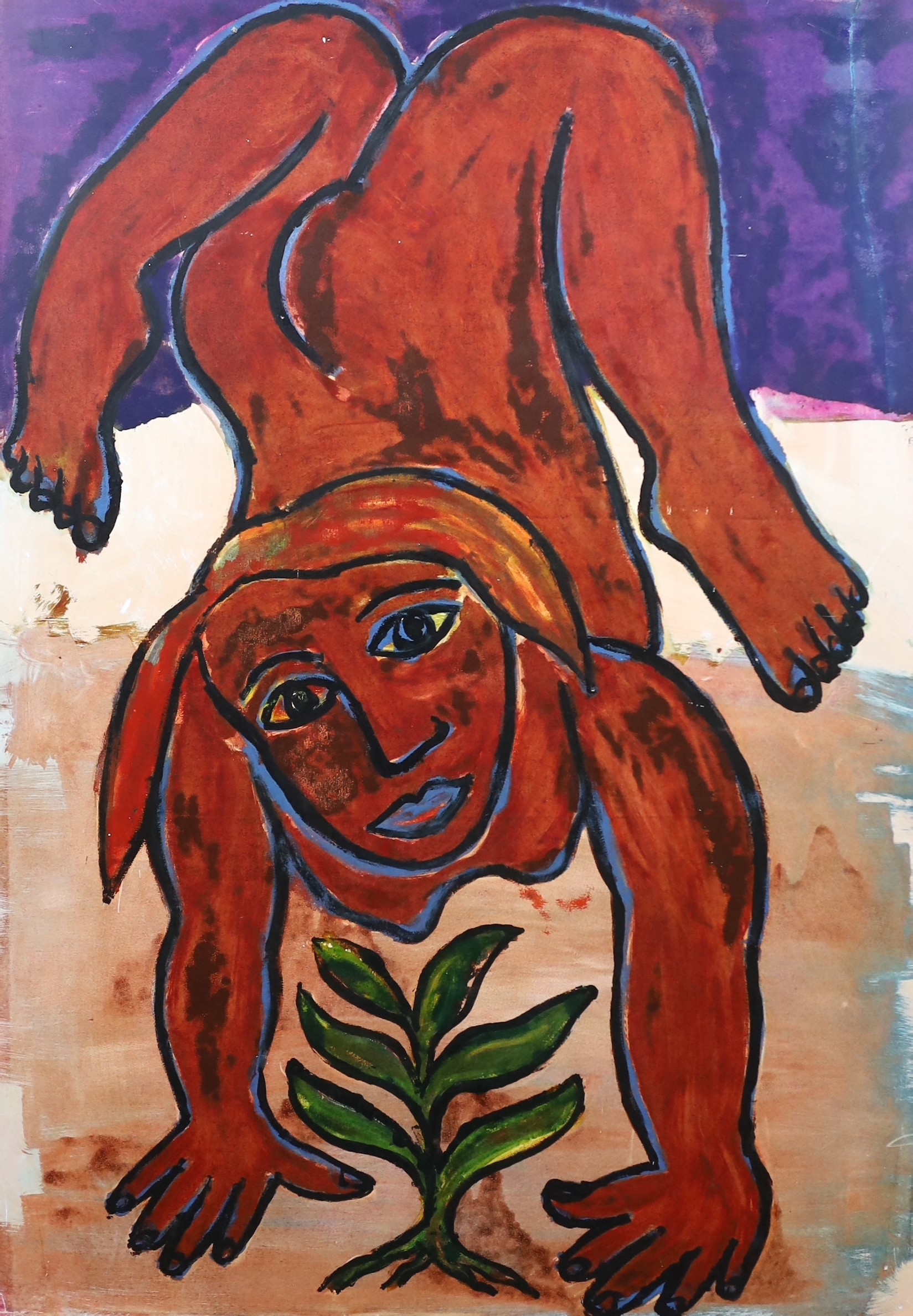 Eileen Cooper O.B.E., R.A. (British, b.1953), oil on formica, Crouching figure, 128 x 94.5cm